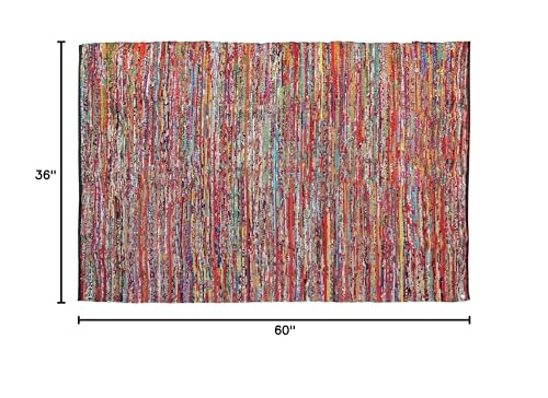 Ramanta Home Cotton Chindi Hand Woven Rug - 3x5 ft Multi Color, Reversible Area Rugs for Living Room, Kitchen, Bedroom, Biodegradable Bohemian Throw Carpet for Hpme & Office Patio - 36x60 Inches - color: Multi Color, size: 3 x 5 feet