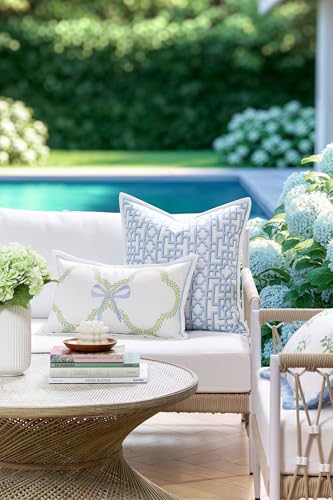 Hofdeco Premium Grandmillennial Coastal Hampton Patio Indoor Outdoor Throw Pillow Cover Only, 20"x20" Water Repellent for Backyard, Couch, Poolside, Baby Blue Print Fretwork Trellised Screen - color: Baby Blue Fretwork Trellised Screen 20"x20"