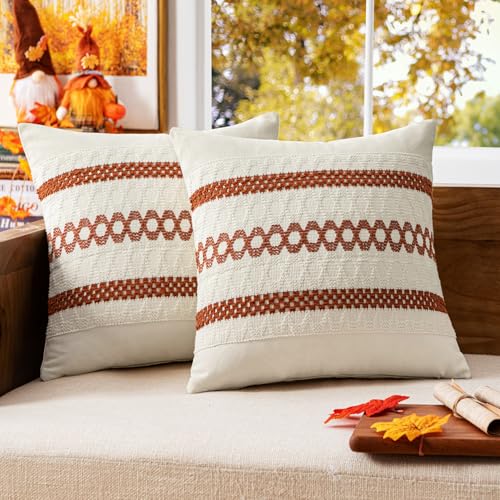MIULEE Set of 2 Burnt Orange Decorative Pillow Covers 18x18 Inch Farmhouse Rustic Boho Couch Throw Pillows Modern Cotton Cushion Covers Retro Cute Macrame Woven Home Decor for Bed Sofa Chair - color: Burnt Orange, size: 18" x 18" (Pack of 2)
