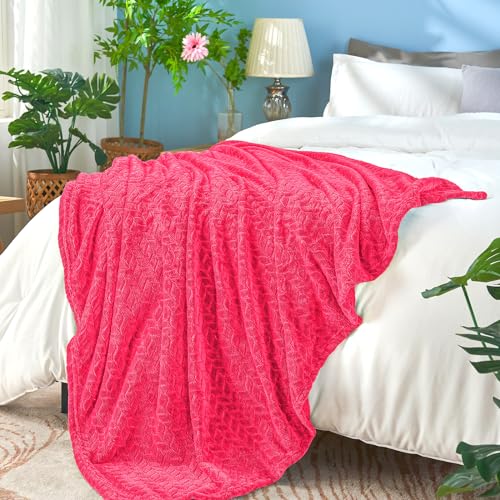 inhand Hot Pink Fleece Twin Blanket, Lightweight Leaves Pattern Fuzzy Blanket for Couch Sofa, All Season Use, 60 x 90 Inches - color: Hot Pink, size: Twin/Twin XL-60x90 IN