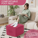 MeMoreCool Square Stuffed Pouf Ottoman Foot Rest, Floor Pouf Foot Stool with Foam Chunk Filling, Soft Stuffed Ottoman Footrest for Living Room - color: Grid Magenta