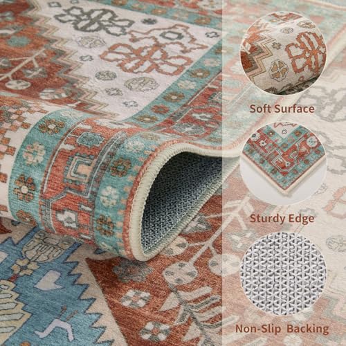 Ciicool Small Area Rug, 2x3ft Boho Rug, Ultra Soft Entry Rugs for Entryway, Non-Slip Washable Rugs Oriental Low-Pile Indoor Mat Floor Carpet for Entrance Bedroom Kitchen Bathroom Foyer Decor - color: Orange/Green, size: 2' X 3' (Rectangular)
