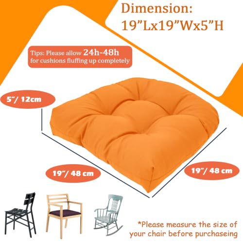 MTMR Water-Repellent Outdoor Chair Cushions Set of 2, 19”X19” Patio Chair Cushions with High Elasticity PP Cotton, Thick Tufted Outdoor Patio Furniture Cushions, Seat Cushions for Outdoor Furniture - color: Orange