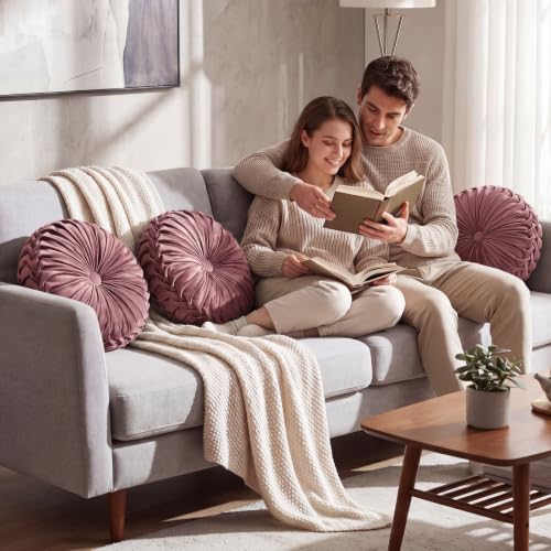 Drydiet 1 Pcs Round Throw Velvet Pillows Decorative Pleated Throw Pillows Diameter Accent Pumpkin Boho Chair Cushion for Couch Sofa Home Decoration (Dusty Mauve Pink, 15'') - color: Dusty Mauve Pink, size: 15''