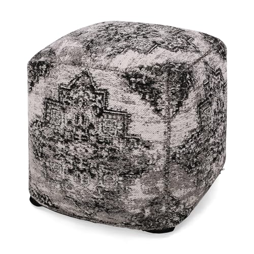 GDFStudio Boho Handmade Fabric Cube Pouf Ottoman Foot Stool - Bean Bag Floor Chair - Foot Rest Couch for Living Room Bedroom,Black and Beige,16"" x 16"" x 16"", 312604N - color: Beige+black, size: 16"