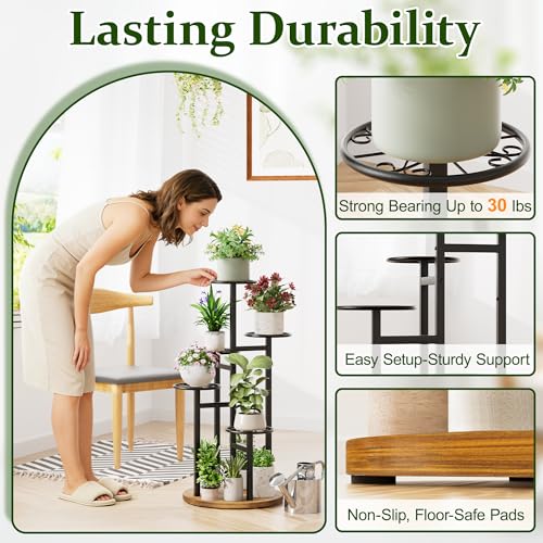 Metal Black Plant Stand Indoor Outdoor,5 Tier Tall Flower Pot Holder Potted Display Rack Shelf, Heavy Duty Plant Shelf for Patio Garden Balcony Living Room Bedroom - BlackS - color: BlackS, size: 5-tiers