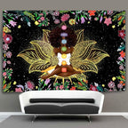 Ine Ive African Chakra Tapestry African American Woman Zen Meditation Tapestries 60x40 Inch Starry Sky Flower Garden Inspirational Afro Yoga Wall Art Poster for Bedroom Dorm Decor - size: 60"L x 40"W