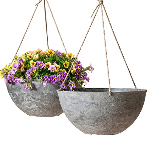 LA JOLIE MUSE Large Hanging Planters for Indoor Outdoor Plants, Hanging Flower Pots Marble Pattern (13.2 Inch,Set of 2) - color: Marble Pattern