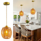 Boho Rattan Pendant Light, Hand-Woven Rattan Pendant Lighting, 4.7″ Small Wicker Chandelier, Woven Hanging Light Fixture for Kitchen Island Dining Room Bedroom Hallway - color: 4.72″-Drum-shape