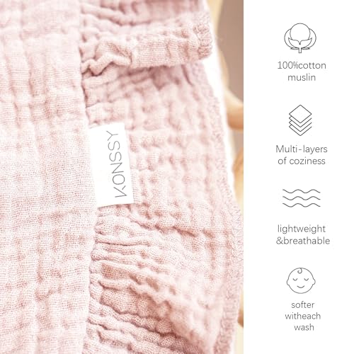 Konssy Flounce Muslin Baby Blanket for Girls Boys, 100% Cotton Soft Crib Swaddle Blankets, Reversible & Breathable Nursery Bedding for Newborns Toddlers, 43 x 39 Inches (Baby Pink) - color: Baby Pink, size: 43"x39"
