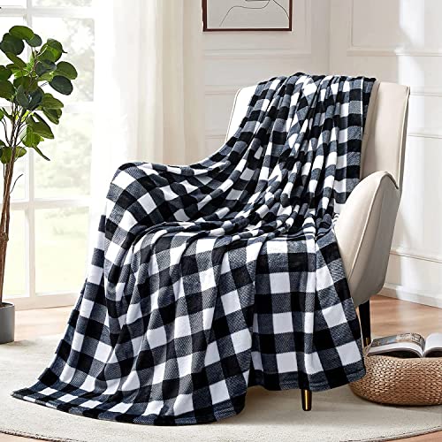 MACEVIA Flannel Fleece Throw Blanket for Couch, Buffalo Plaid Blanket Black and White, Lightweight Cozy Soft Blanket for Bed Sofa 260GSM, Suitable for All Seasons (White Black Checkered,60x50inches) - color: White Black Checkered, size: Flannel Fleece (50