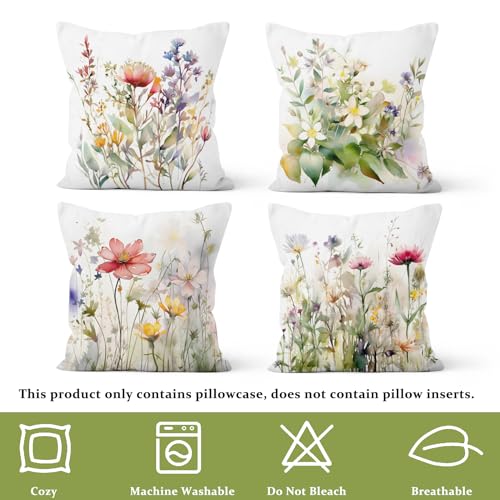 Spring Flowers Throw Pillow Covers, Floral Plant Modern Decorative Throw Pillow Case, 4-Pack Double-Side Printed Pillowcases for Sofa and Living Room, 18x18 in - color: 12, size: 18" x 18" (Pack of 4)