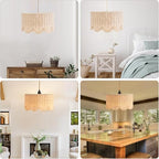 13" Plug in Scalloped Pendant Light, Rattan Hanging Lights with Plug in Cord 15FT Hemp Rope Cord, Dimmable Switch – Indoor Hanging Lamps for Boho Living Room Bedroom (Bulb Included)