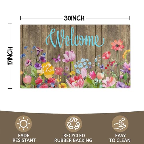 Spring Summer Door Mat,Colorful Flower Watercolor Floral Indoor Outdoor Non-Slip Doormat,Entryway Front Porch Farmhouse Spring Welcome Door Mat for Entrance Decor,30" x 17" - color: 2026 Spring Summer 1