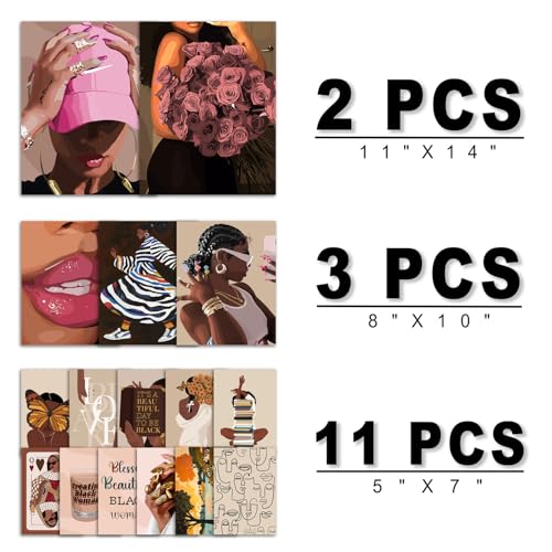 ANERZA 16 PCS Black Girl Wall Art Decor, African American Gallery Wall Prints for Bedroom, Black Woman Posters for Living Room Aesthetic, Black People Collage Kit Pictures, Pink and Black Dorm Home Decor - color: Coffee, size: 11"x14" Unframed