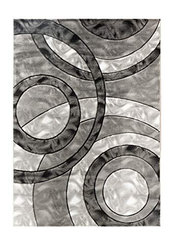 GLORY RUGS Area Rug 2x3 Grey Black Door Mat Modern Circles Soft Contemporary Floor Carpet Fluffy Texture for Indoor Living Dining Room and Bedroom Area - color: Grey Black, size: 2' x 3' (Rectangular)
