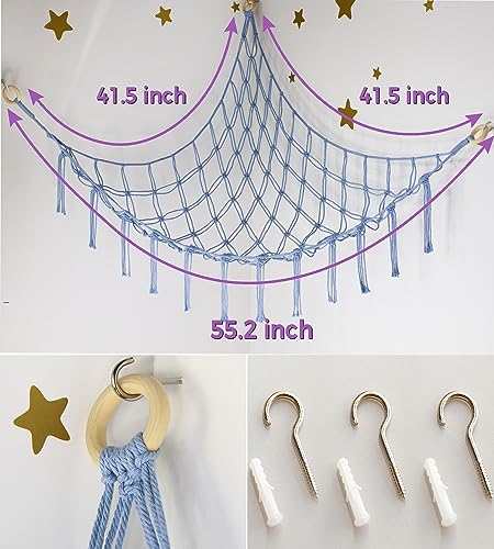mirolam Stuffed Animal Storage Hammock Large Toy Hammock Net for Stuffed Animals Corner - Blue Plush Stitch Stuff Huggy Wuggy Toy Storage Room Decor - color: BabyBlue, size: Standard(41.5"L x 55.2"W x 41.5"H)