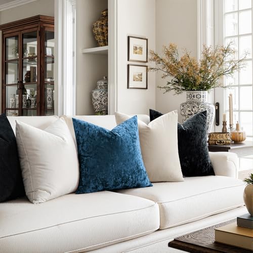 MIULEE Velvet Throw Pillow Covers Set of 2, Soft Neutral Decorative Pillow Cases with Luxurious Textured Vintage Cushion Covers for Home Decor Couch Sofa Bed,Navy Blue 18x18 inch - color: Navy Blue, size: 18" x 18" (Pack of 2)