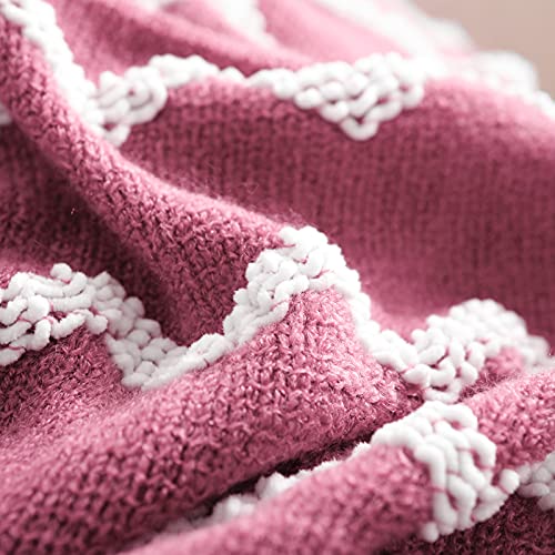 BOURINA Fluffy Chenille Knitted Fringe Throw Blanket Lightweight Soft Cozy for Bed Sofa Chair Throw Blankets Rose Wine 50" x 60" - color: A-rose Wind, size: 50"×60"