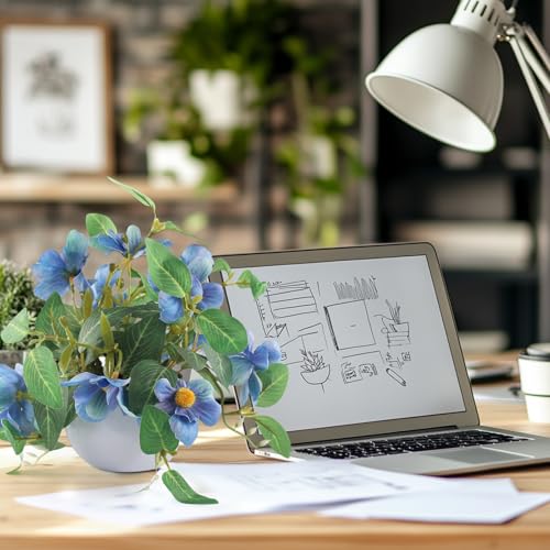Artificial Hanging Flowers Fake Plants Basket Faux Daisy Bonsai Decor for Indoor Windowsill Porch Balcony Table Centerpieces - Blue - color: Blue