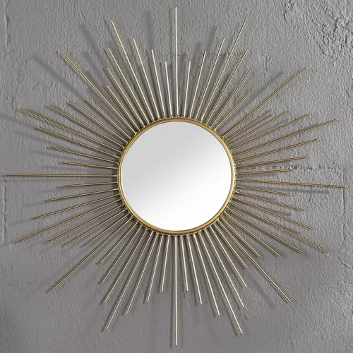 24'' Large Gold Sunburst Mirror, Metal Starburst Mirrors, Mid-Century Modern Sun Mirror Wall Decor for Living Room, Bedroom, Bathroom, Hallway, and Entryway - size: 24"L x 24"W