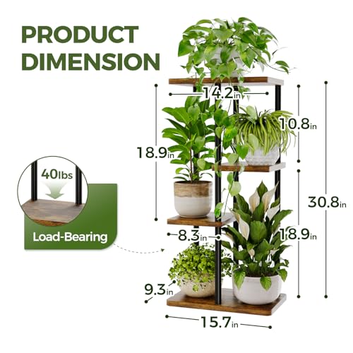 Bamworld Plant Stand Indoor, Corner 4 Tier Metal Plant Shelf for Multiple Plants, Tiered Flower Pot Stands for Patio Garden Balcony Living Room Bedroom, Brown - color: Brown, size: 4 Tier
