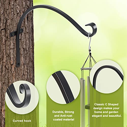 FEED GARDEN 18 Inch 2 Pack Outdoor Hanging Plant Bracket for Bird Feeders, Wind Chimes, Lanterns, Heavy Duty Metal Iron Wall Hooks with 6 Screws - color: Black-C, size: 18 Inch