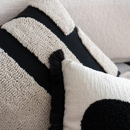 Black White Boho Fringe Tasseled Pillow Cover, Neutral Decorative Rectangular Throw Pillow Case, Geometric Modern Sham for Bed Couch Living Room, 12x20 inches, 1PCS - color: White, size: 20" x 12" (Pack of 1)