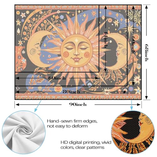 Kanuyee Celestial Sun and Moon Tapestry Nature Style Tapestry for Bedroom Celestial Starry Sky tapestries Wall Hanging Aesthetic Room Decor Smiling Sun and Crescent Moons 80"x60" - color: Orange Yellow, size: 80"L x 60"W