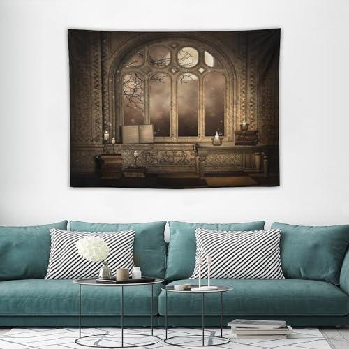 Houselerax Gothic Tapestry,Antique Victorian Style Magic in a Medieval Library Wall Hanging Decor Tapestries for Bedroom Living Room 60"x40" - color: Gothic-11, size: W60xL40in