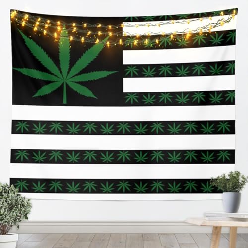 Castle Fairy American Flag Tapestry Marijuana Weed Tapestries Art Home Decoration Bedroom Decor Living Room Door Hippie Boho Tapestry Wall Hanging Green and White Wall Hangings Art（70.9x92.5） - color: Green 01, size: 92.5"L x 70.9"W