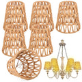 6 Pcs Small Rattan Bell Lamp-Shade, Rattan Lamp Shade,Boho Lamp-Shades Replacement Bohemian Style Light-Shade Replacement for Floor Lamp Pendant Light Wall Sconces(Rattan,Brown,Clip on)