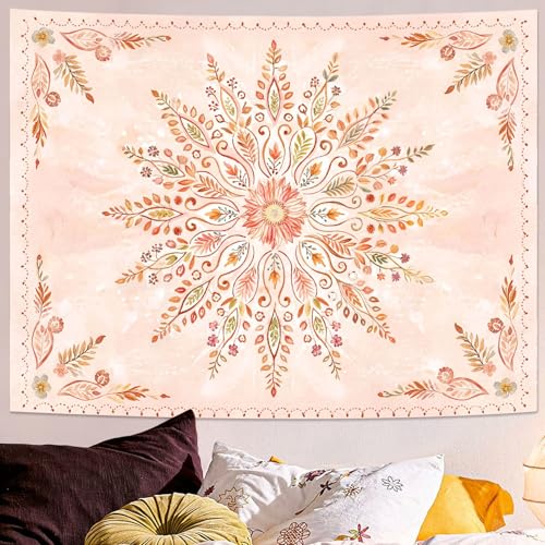 Lunerfex Floral Mandala Tapestry Boho Tapestry for Bedroom Orange Tapestries Wall Hanging Living Room Wall Art and Home Decor 60x80 - color: Orange, size: 80"L x 60"W