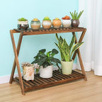 Wooden Plant Stand Indoor 2 Tier Narrow Plant Stand Outdoor Plant Shelf Display Rack Corner Flower Rack Stand for Living Room Garden Patio Balcony (X-Cross Design)