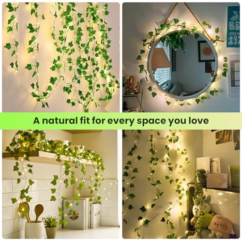 Ivy Vine String Lights, 23FT 73 LED Pre-Wrapped Faux Ivy Garland with Fairy Lights, USB & Battery Powered Leaf Lights for Bedroom Wall, Dorm Room, Classroom Decor, Warm White - color: IVY, size: 73LED - Battery Powered