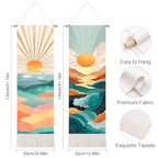 seewan 2 Pack Long Vertical Wall Tapestry, Boho Nature Landscape & Floral Aesthetic Wall Hanging for Bedroom Living Room Home Decor, Long Narrow Art Tapestry with Sunrise Mountain Botanical Designs, 13" × 51" (Geometric Sunset Waves, 13"Wx51"H, Unframed)