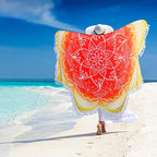 Large Microfiber Boho Mandala Beach Towel Round Bohemian Beach Blanket Hippie Indian Throw Blanket Beach Tapestry Sand Free Quick Dry Yoga Picnic Mat Wall Decor Circle Tablecloth Tassels,59'',Red - color: Red Mandala