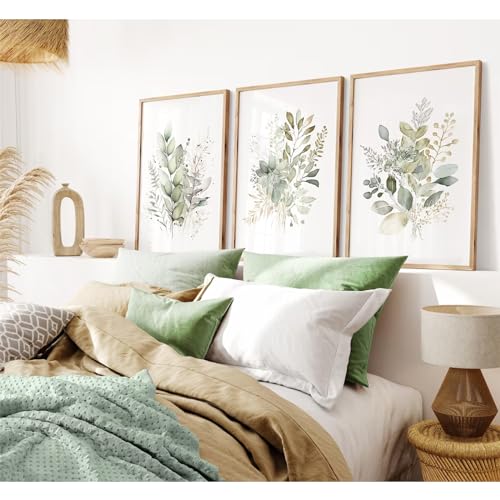 Joocrise Watercolor Botanical Wall Art Set of 3 Boho Floral Canvas Wall Decor Prints Sage Green Wildflower Wall Art Modern Flower Pictures Botanical Painting for Bedroom Bathroom 24x36 Inch Unframed - color: Watercolor Botanical Prints, size: 24x36 Inch U