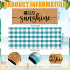 Tinideya 2 Pcs Summer Door Mat 17"x47" Hello Sunshine Welcome Non Slip Coir Blue White Plaid Buffalo Mats Large Floor Layering Doormats Seasonal for Front Porch Entryway Decor(Hello Sunshine)