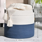 KAKAMAY Large Blanket Basket (18"x18"x16"),Woven Baby Laundry Hamper for Storage, Cotton Rope Blankets Baskets for Nursery, Laundry, Living Room, Pillows, Baby Toy chest with Handles (Navyblue) - color: Navyblue