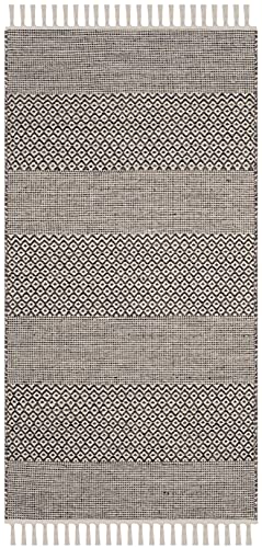 SAFAVIEH Montauk Collection Accent Rug - 3' x 5', Ivory & Anthracite, Handmade Flat Weave Boho Farmhouse Cotton Tassel Fringe, Ideal for High Traffic Areas in Entryway, Living Room, Bedroom (MTK330N) - color: Ivory/Anthracite, size: 3' x 5' (Rectangular)