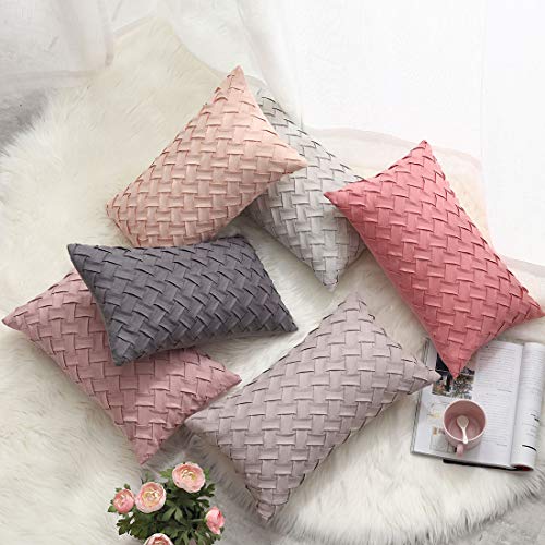 vctops Boho Basket Weave Pattern Decorative Throw Pillow Cover Super Soft Suede Solid Lumbar Accent Cushion Case for Couch Sofa Car (GML,12"x20") - color: Gml, size: 20" x 12" (Pack of 1)