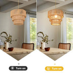 11.8" Gold Rattan Chandelier Boho Woven Pendant Light Fixture Rustic 3-Tier Wicker Hand-Woven Rattan Chandelier for Dining Room Kitchen Island Living Room Bedroom Foyer Entryway - color: 11.8″