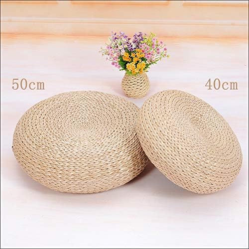Straw Flat Seat Cushion, Handmade Floor Pouf Mat, Ottoman Footstool for Meditation, Zen, Yoga Practice or Buddha (19.7" Dia. x 6.7" H)