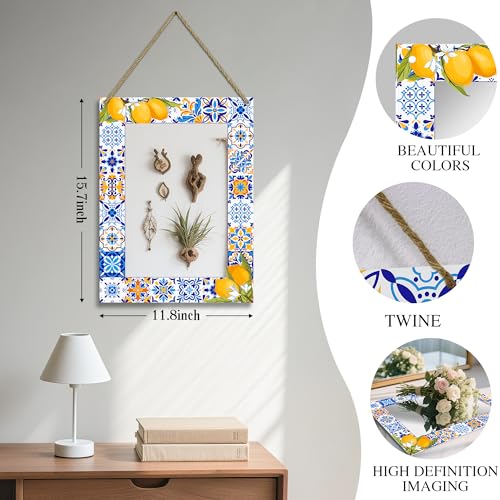 Rectangle Mirror for Wall, 12"x16" Decorative Wall Mirror, Lemon Blue Mosaic Mirrors, Wall Mirrors Decor with Hanging Rope for Living Room, Entryway - color: Lemon Yellow