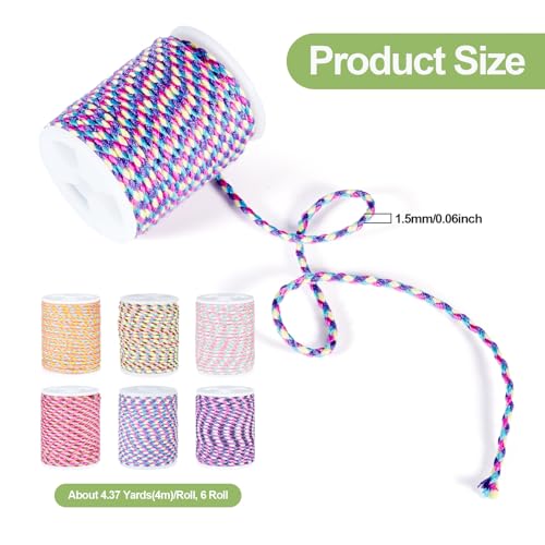 26.22 Yards 1.5mm 4-Ply Polycotton Metallic Cord Colorful Macrame Braided Cord Jewelry Beading Thread for Friendship Bracelet DIY Crafts Macrame Rope Wall Hangers Decoration - color: Mixed Color 1, size: 1.5mm