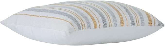 Indigo Ink - Decorative Pillow, Woven Stripe Decorative Pillow, Throw Pillows for Couch or Bed, Boho Home Decor, 14" x 20" (White Denim Collection, Grey/Yellow)