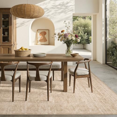 Nakagishi 5X7 Area Rugs Living Room:Washable Large Vintage Rug Neutral Non-Slip Soft Stain Resistant Indoor Carpet for Bedroom Nursery Dining Room Office Playroom - color: Beige/Dark Brown, size: 5' x 7' (Rectangular)