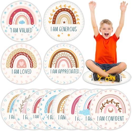Tinideya 12 Pcs Kids Carpet Circle Seats for Class 16 Inch Round Classroom Rug Back to School Floor Cushions Soft Educational Mat Non Slip First Day of School Learning Playing Areas(Boho Rainbow) - style: Boho Rainbow