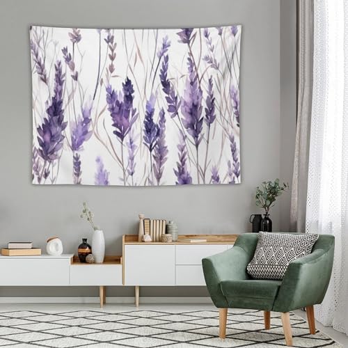 HZOHNAGO Lavender Flower Tapestry Watercolor Purple Floral Pattern Printed Wall Tapestry Wall Hanging for Bedroom Living Room Dorm 80" W x 60" H - color: Lavender-12, size: 80"L x 60"W